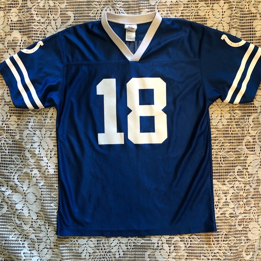 Blue Football colts Manning Jersey with White Number 18 kids 18-20